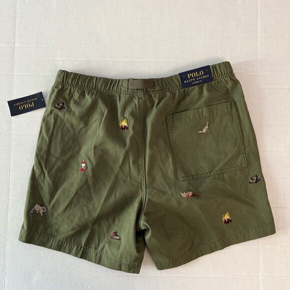 Polo Ralph Lauren Men Sz Large Voyager Embroidered Trail Shorts Olive Green - Picture 4 of 8